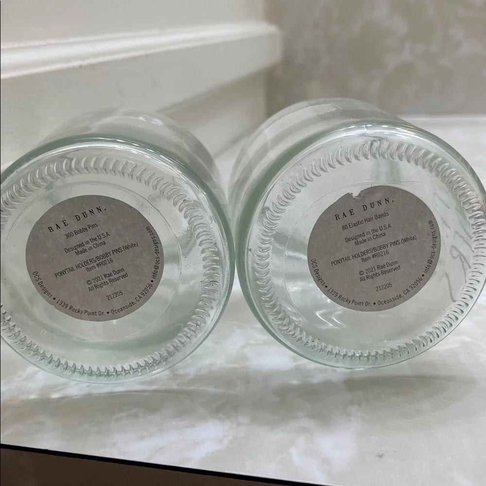 Rae Dunn Set of 2 jars- Bobby pins and ponytail holder Glass - Picture 3 of 4